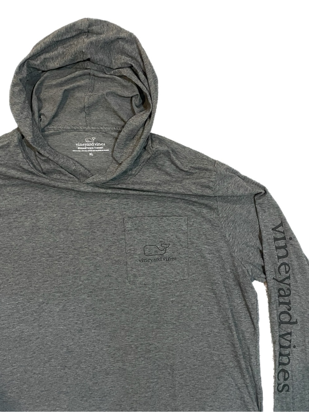 Vineyard Vines Mens Gray Edgartown Performance Long Sleeve Hoodie Whale Logo XL